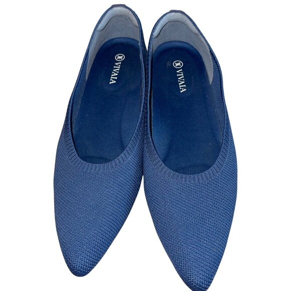VIVAIA Aria Womens Size 39 Navy Blue Knit Pointed Toe Ballet Flats Casual - Picture 2 of 8